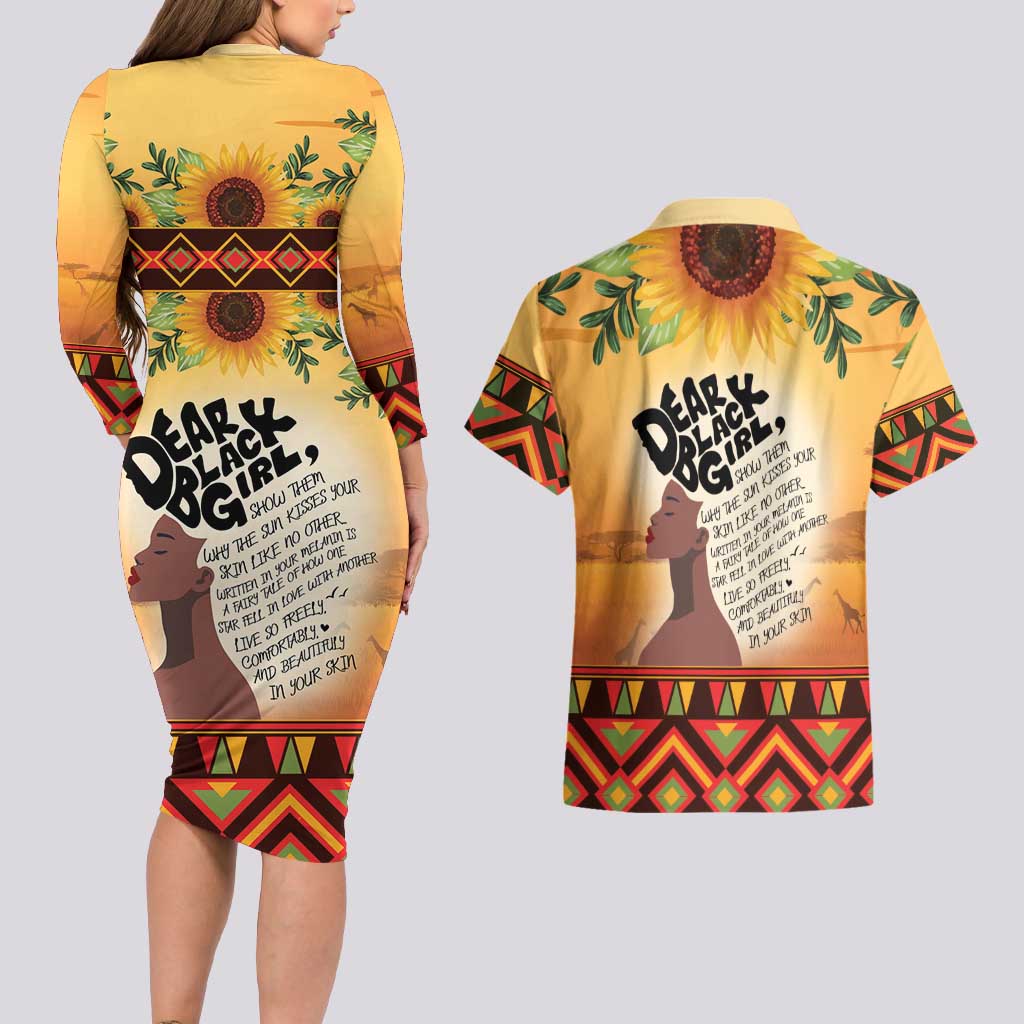 Dear Black Girl Couples Matching Long Sleeve Bodycon Dress and Hawaiian Shirt African Black Women Pride