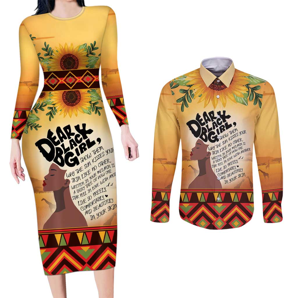 Dear Black Girl Couples Matching Long Sleeve Bodycon Dress and Long Sleeve Button Shirt African Black Women Pride