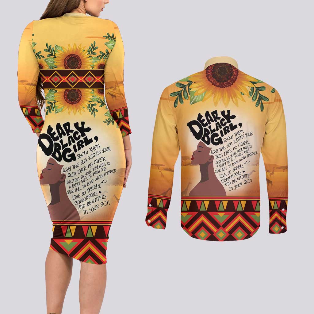 Dear Black Girl Couples Matching Long Sleeve Bodycon Dress and Long Sleeve Button Shirt African Black Women Pride
