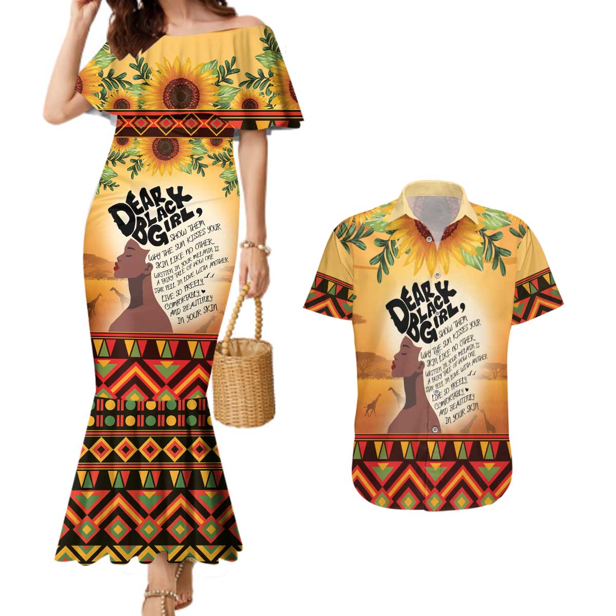 Dear Black Girl Couples Matching Mermaid Dress and Hawaiian Shirt African Black Women Pride
