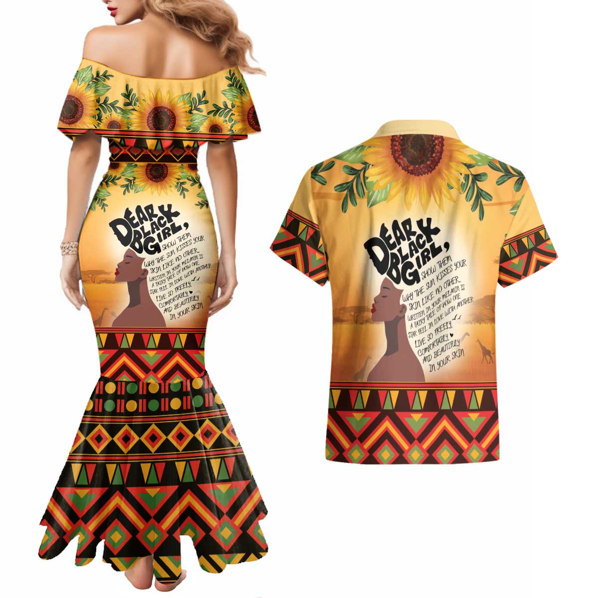 Dear Black Girl Couples Matching Mermaid Dress and Hawaiian Shirt African Black Women Pride