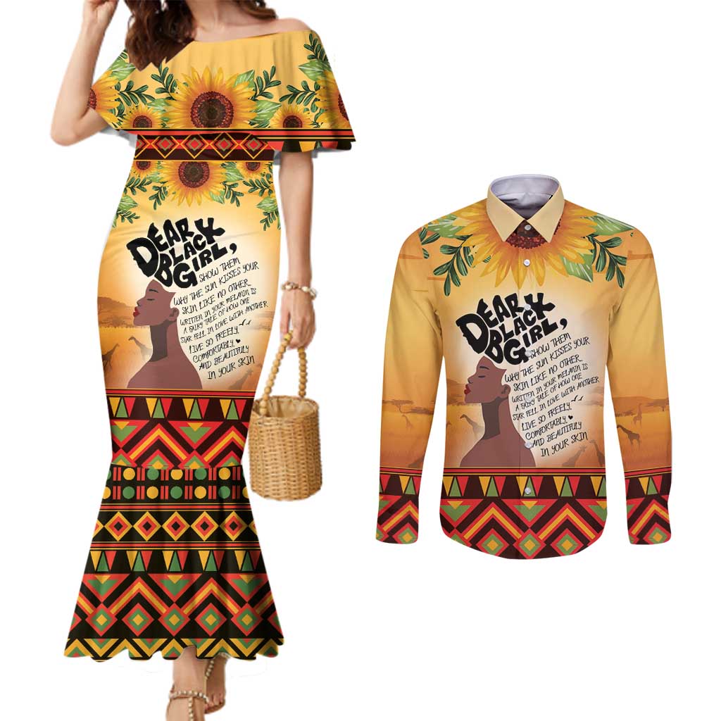 Dear Black Girl Couples Matching Mermaid Dress and Long Sleeve Button Shirt African Black Women Pride