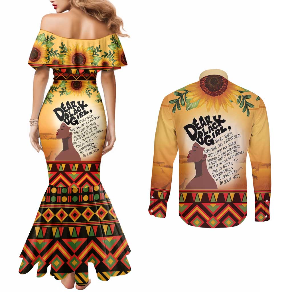 Dear Black Girl Couples Matching Mermaid Dress and Long Sleeve Button Shirt African Black Women Pride