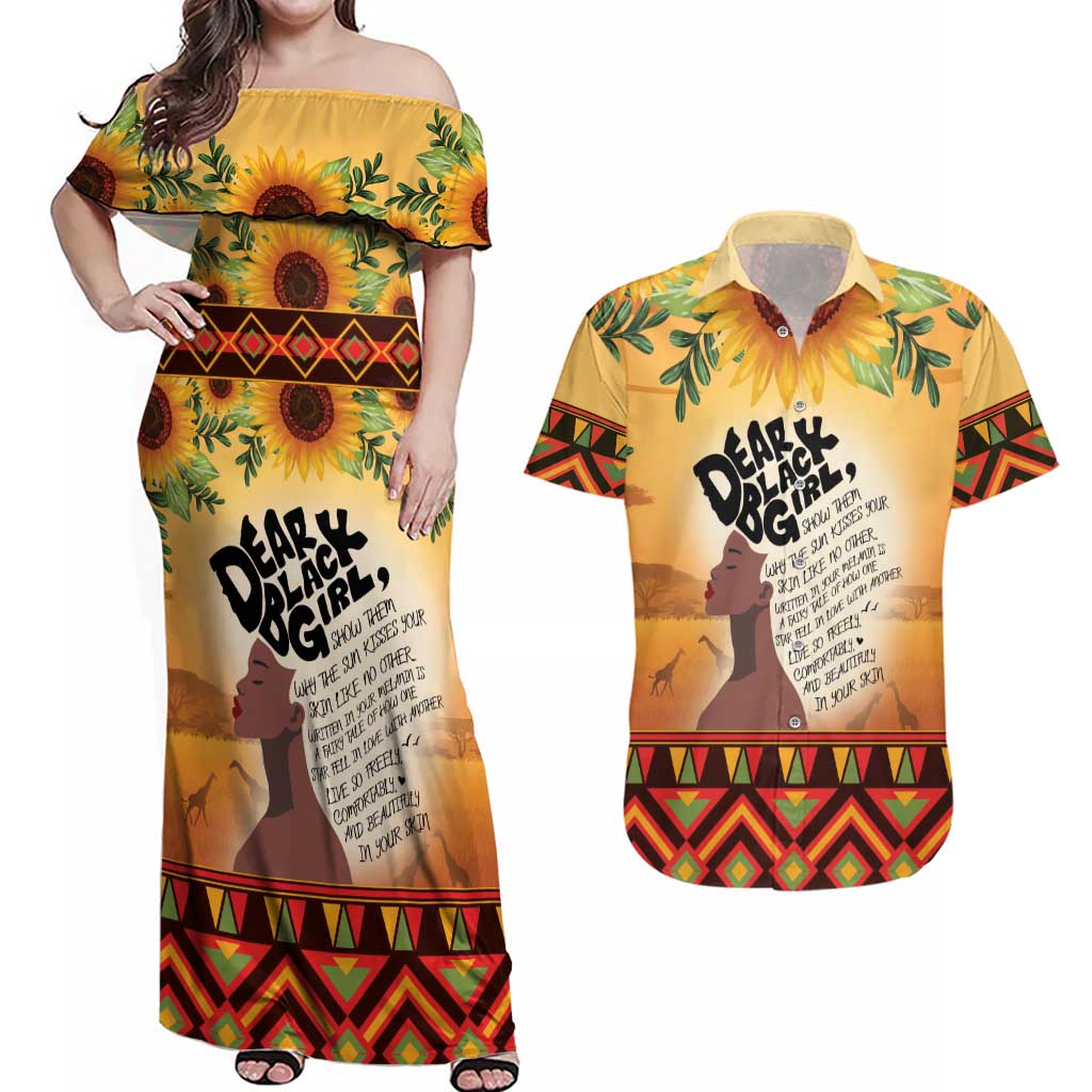 Dear Black Girl Couples Matching Off Shoulder Maxi Dress and Hawaiian Shirt African Black Women Pride