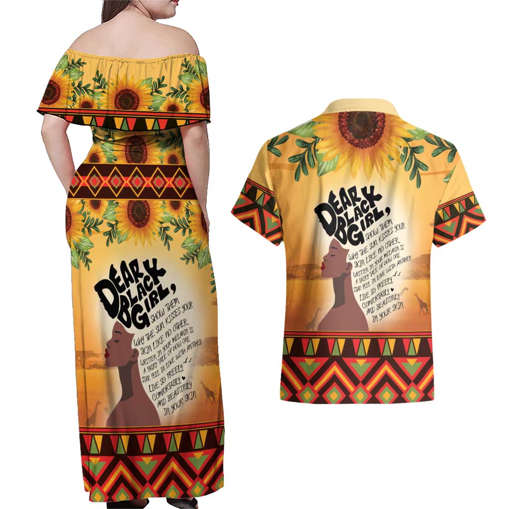 Dear Black Girl Couples Matching Off Shoulder Maxi Dress and Hawaiian Shirt African Black Women Pride