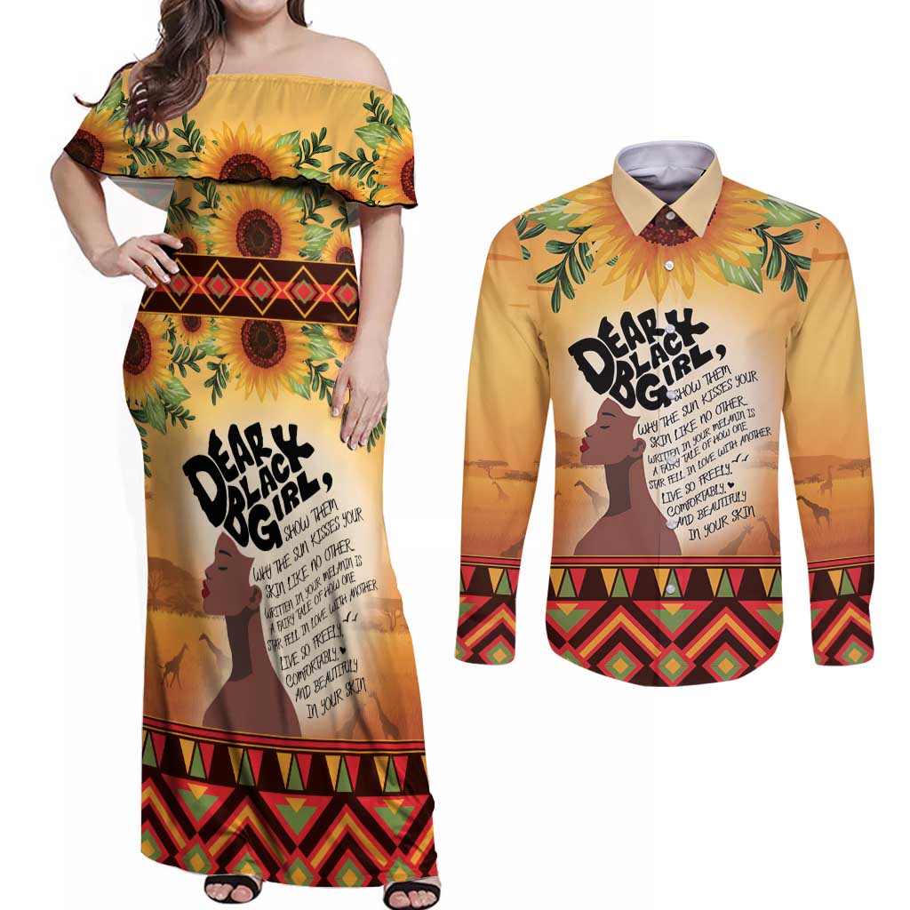 Dear Black Girl Couples Matching Off Shoulder Maxi Dress and Long Sleeve Button Shirt African Black Women Pride