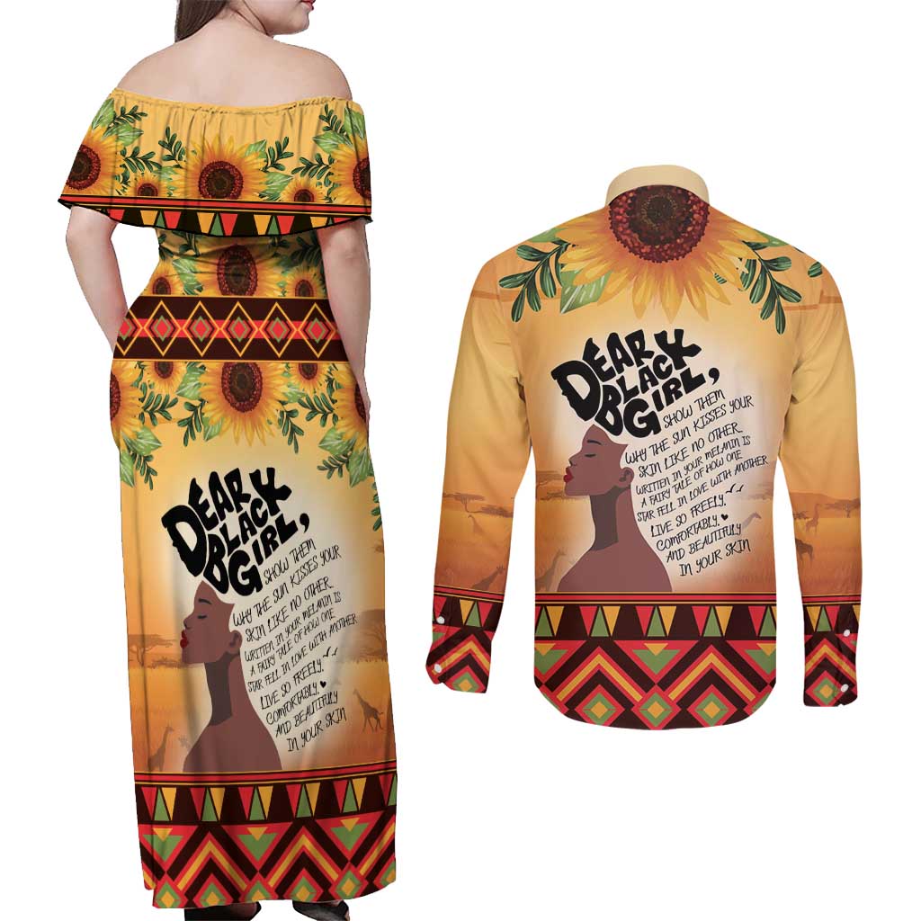 Dear Black Girl Couples Matching Off Shoulder Maxi Dress and Long Sleeve Button Shirt African Black Women Pride