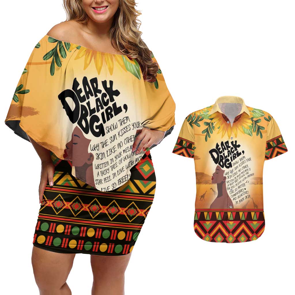 Dear Black Girl Couples Matching Off Shoulder Short Dress and Hawaiian Shirt African Black Women Pride