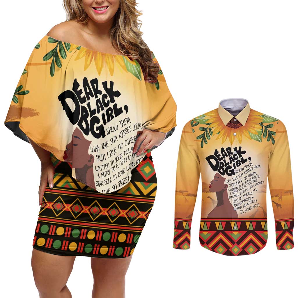 Dear Black Girl Couples Matching Off Shoulder Short Dress and Long Sleeve Button Shirt African Black Women Pride