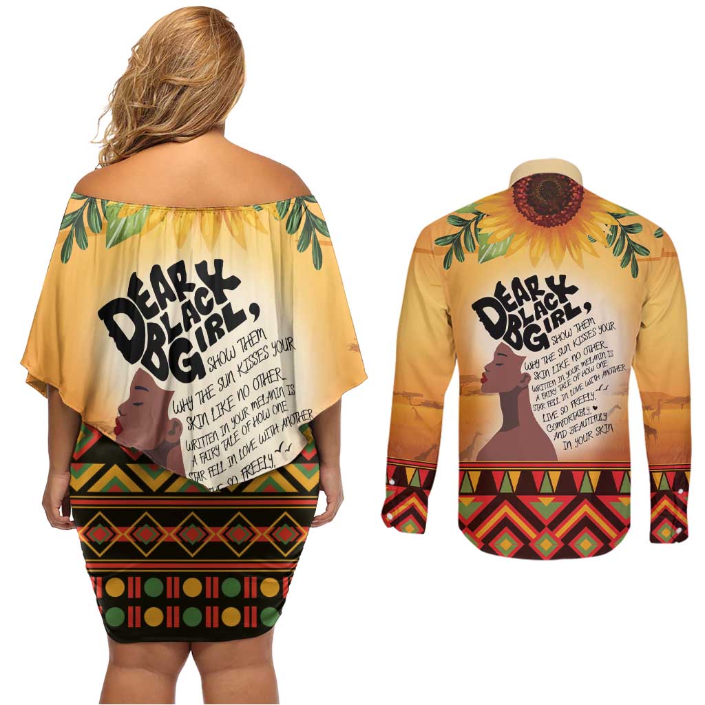 Dear Black Girl Couples Matching Off Shoulder Short Dress and Long Sleeve Button Shirt African Black Women Pride