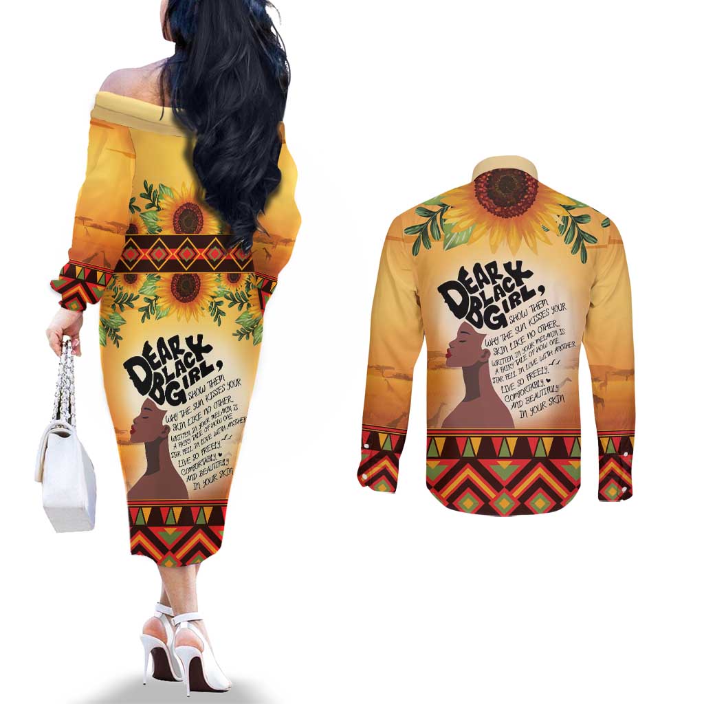 Dear Black Girl Couples Matching Off The Shoulder Long Sleeve Dress and Long Sleeve Button Shirt African Black Women Pride