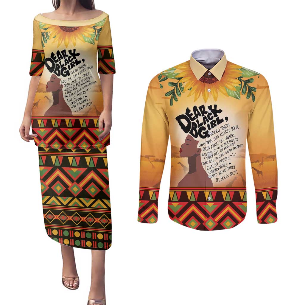 Dear Black Girl Couples Matching Puletasi and Long Sleeve Button Shirt African Black Women Pride
