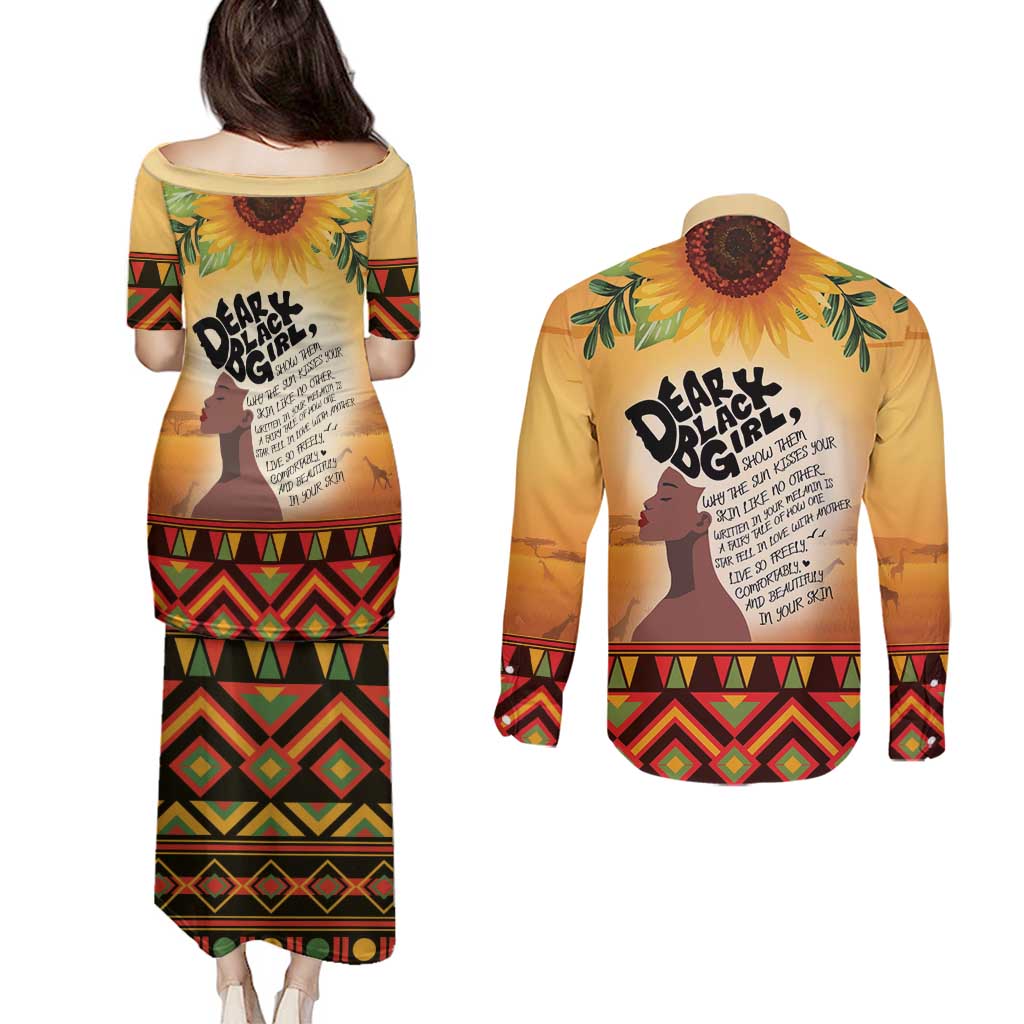 Dear Black Girl Couples Matching Puletasi and Long Sleeve Button Shirt African Black Women Pride