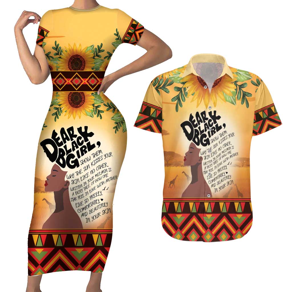 Dear Black Girl Couples Matching Short Sleeve Bodycon Dress and Hawaiian Shirt African Black Women Pride
