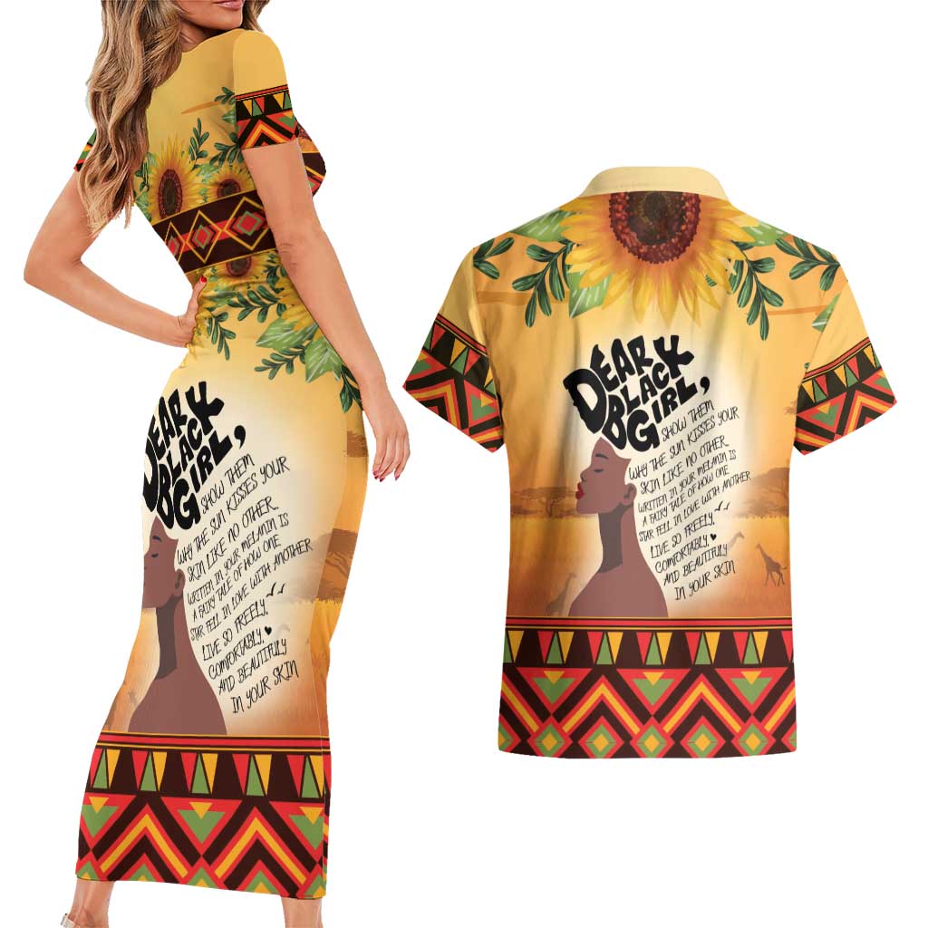 Dear Black Girl Couples Matching Short Sleeve Bodycon Dress and Hawaiian Shirt African Black Women Pride