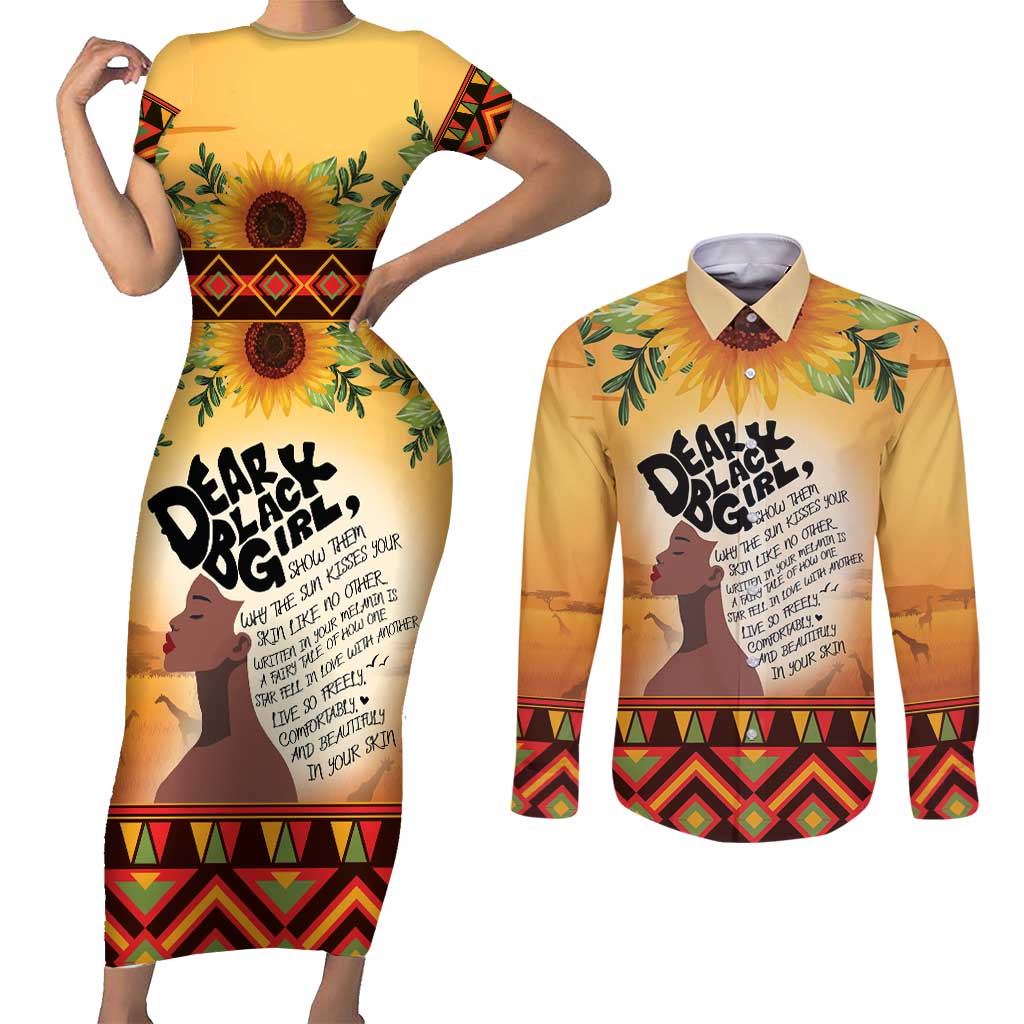 Dear Black Girl Couples Matching Short Sleeve Bodycon Dress and Long Sleeve Button Shirt African Black Women Pride