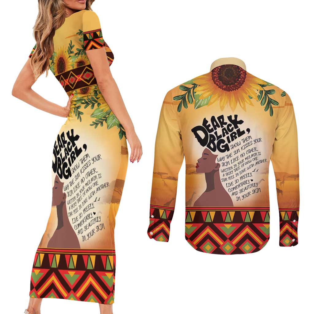 Dear Black Girl Couples Matching Short Sleeve Bodycon Dress and Long Sleeve Button Shirt African Black Women Pride