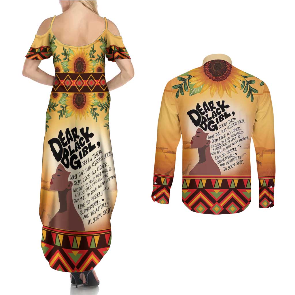 Dear Black Girl Couples Matching Summer Maxi Dress and Long Sleeve Button Shirt African Black Women Pride