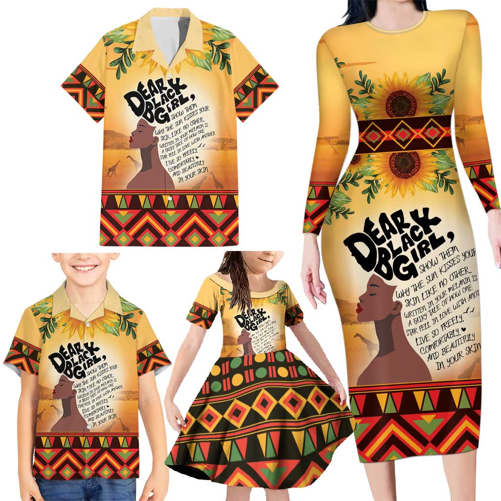 Dear Black Girl Family Matching Long Sleeve Bodycon Dress and Hawaiian Shirt African Black Women Pride
