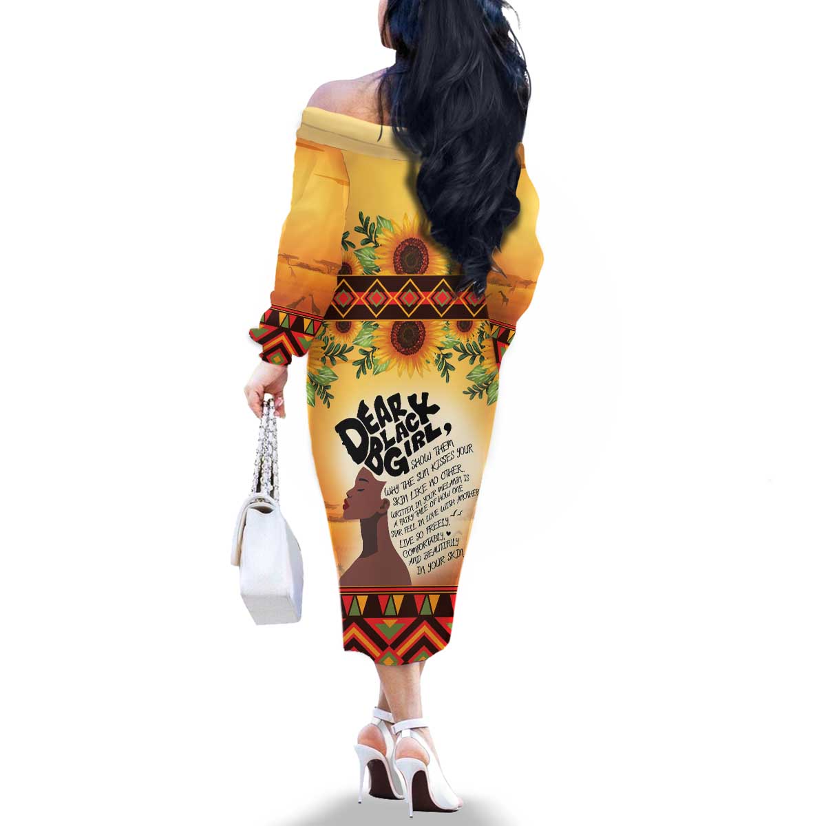 Dear Black Girl Family Matching Off The Shoulder Long Sleeve Dress and Hawaiian Shirt African Black Women Pride
