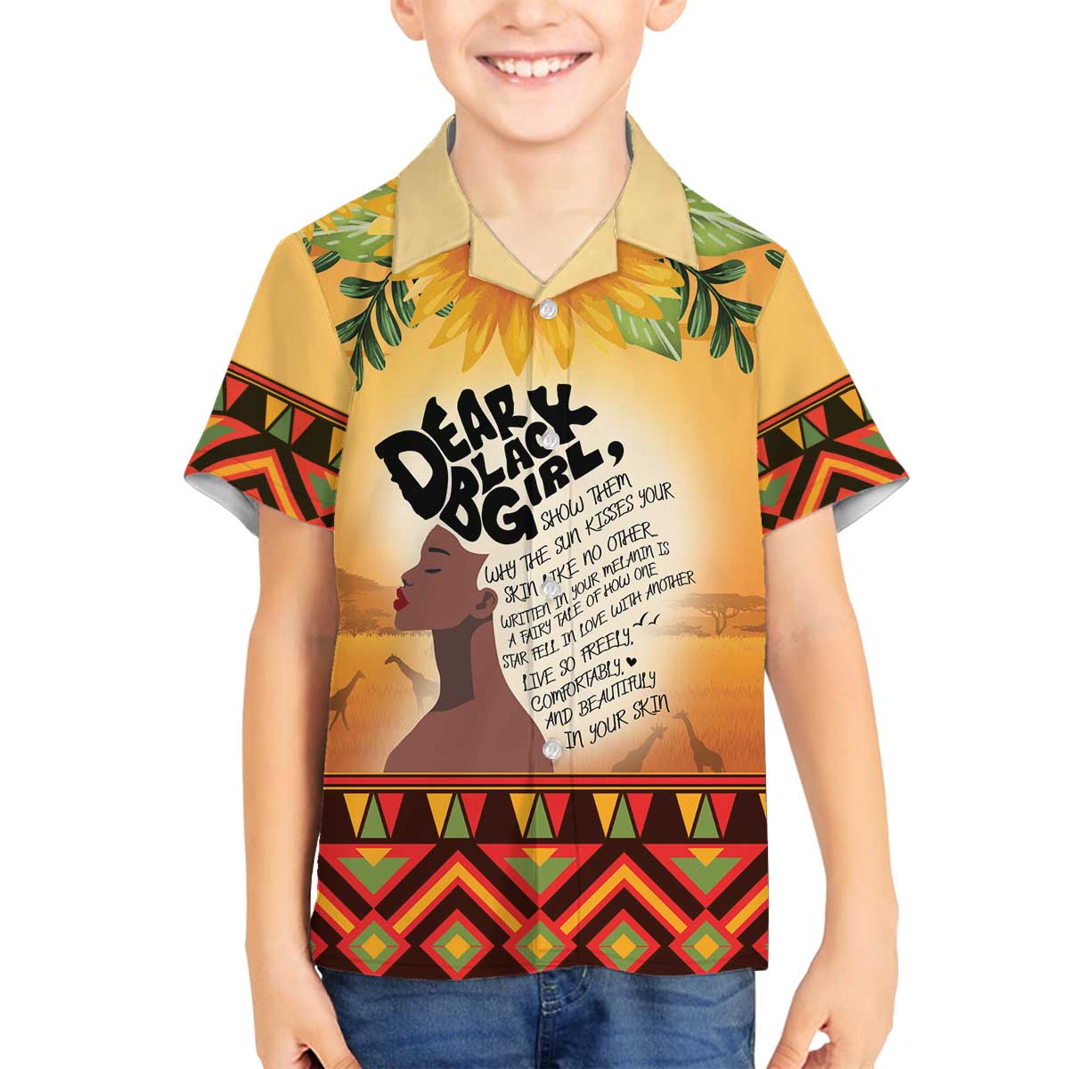 Dear Black Girl Family Matching Off The Shoulder Long Sleeve Dress and Hawaiian Shirt African Black Women Pride