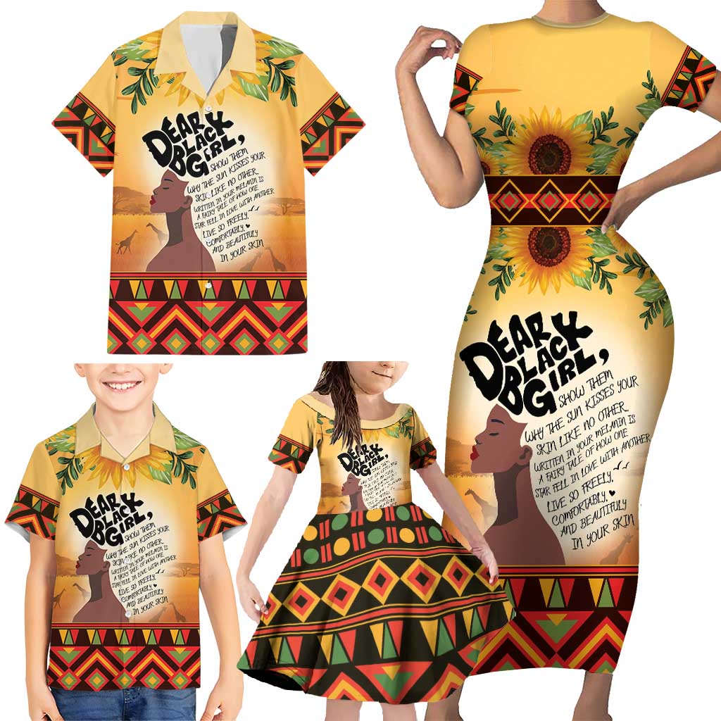 Dear Black Girl Family Matching Short Sleeve Bodycon Dress and Hawaiian Shirt African Black Women Pride