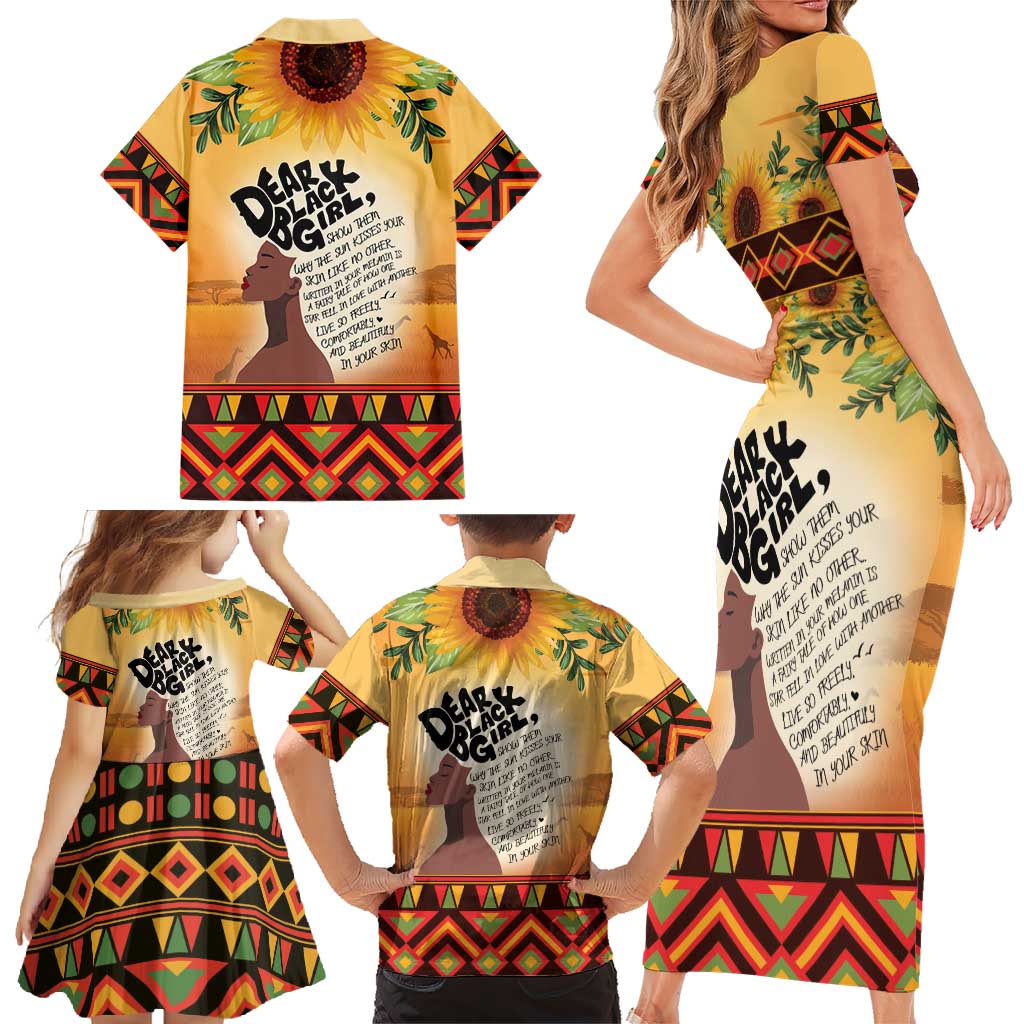 Dear Black Girl Family Matching Short Sleeve Bodycon Dress and Hawaiian Shirt African Black Women Pride
