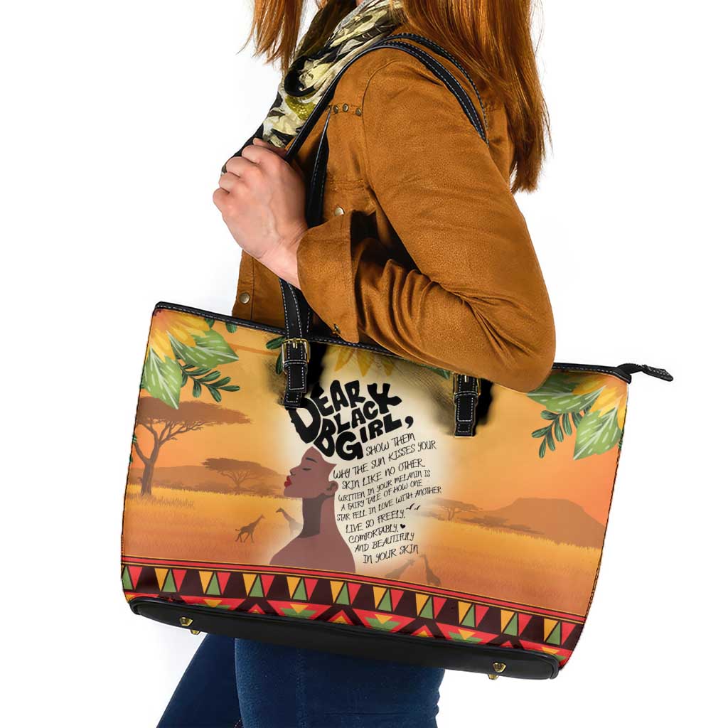 Dear Black Girl Leather Tote Bag African Black Women Pride
