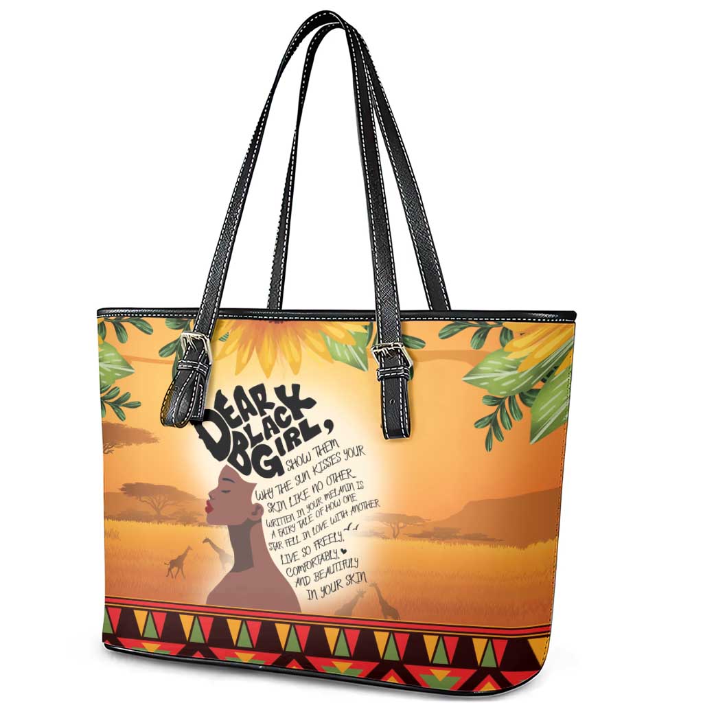 Dear Black Girl Leather Tote Bag African Black Women Pride