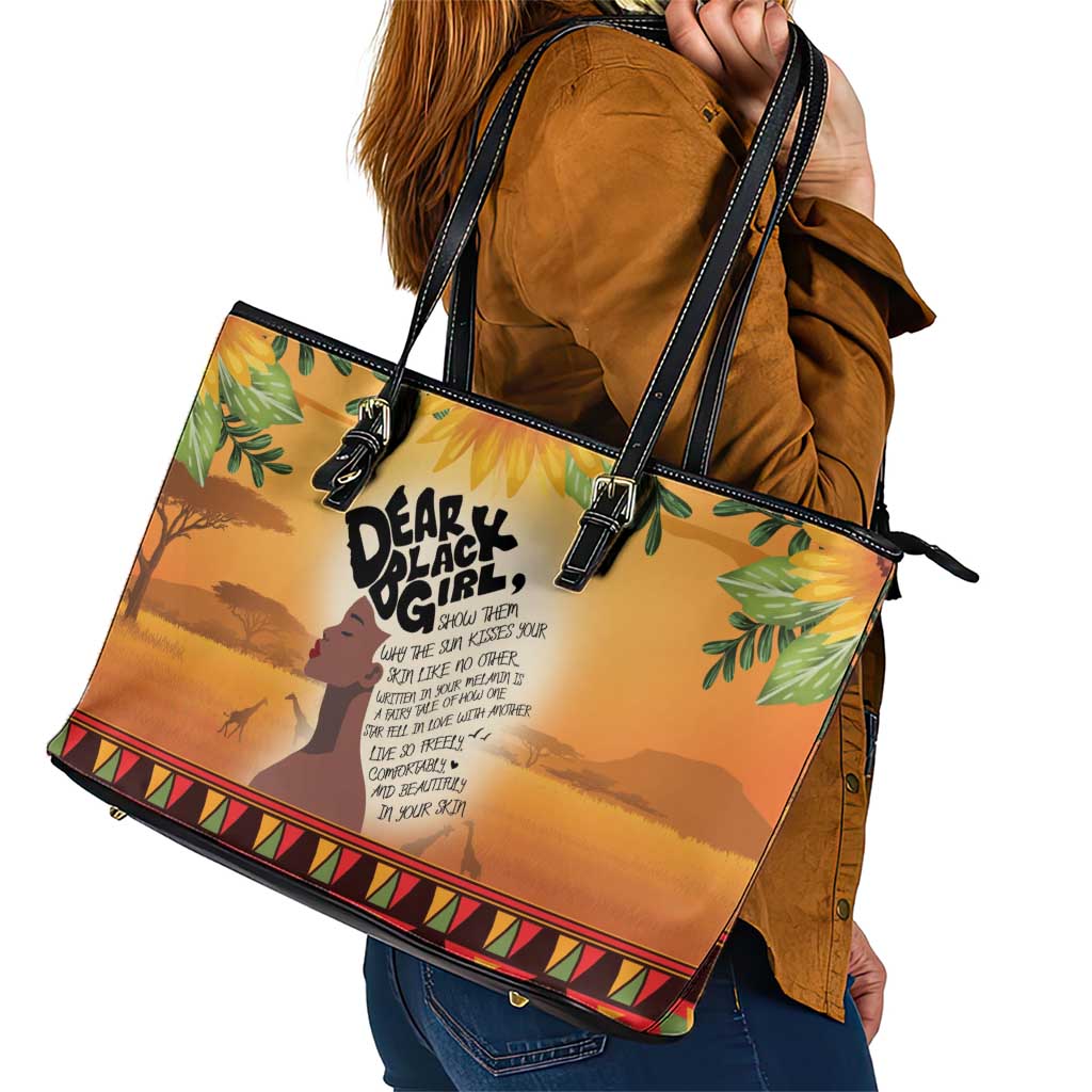 Dear Black Girl Leather Tote Bag African Black Women Pride
