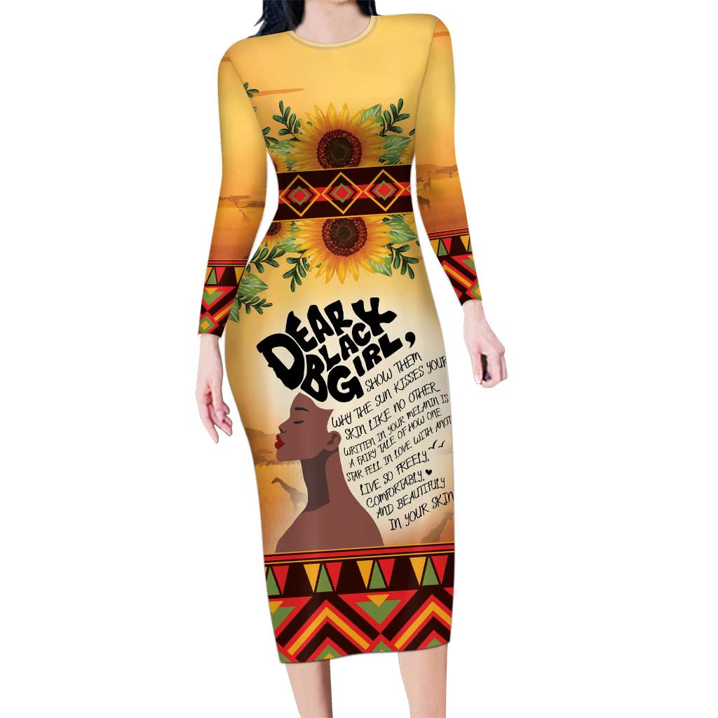 Dear Black Girl Long Sleeve Bodycon Dress African Black Women Pride