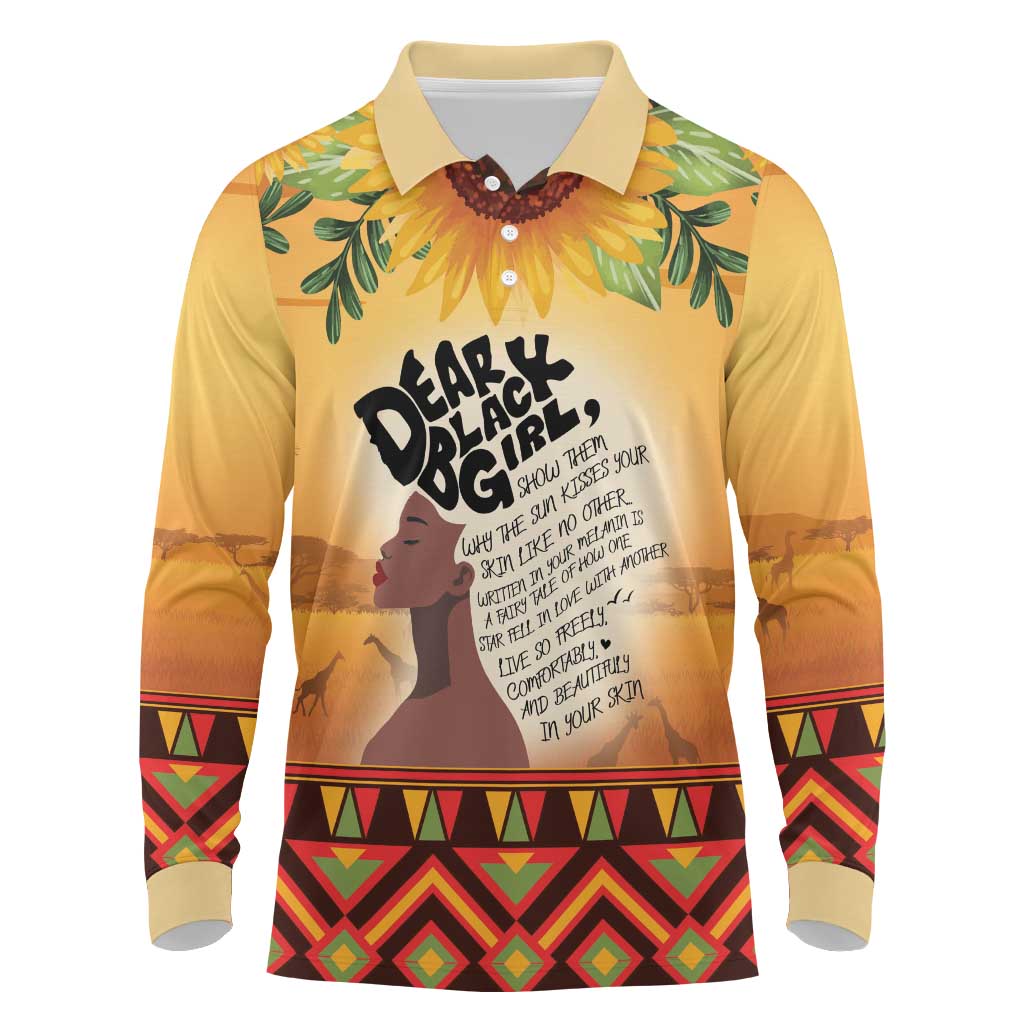 Dear Black Girl Long Sleeve Polo Shirt African Black Women Pride