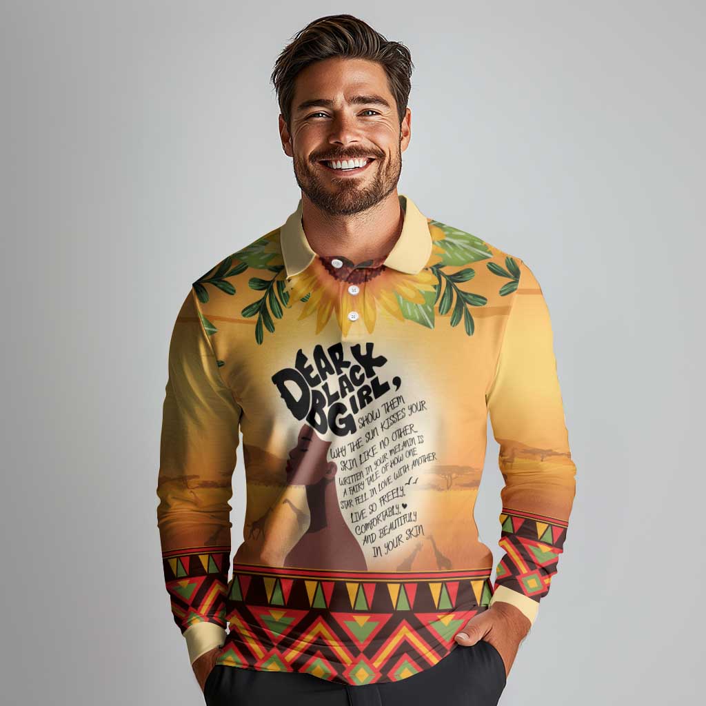 Dear Black Girl Long Sleeve Polo Shirt African Black Women Pride