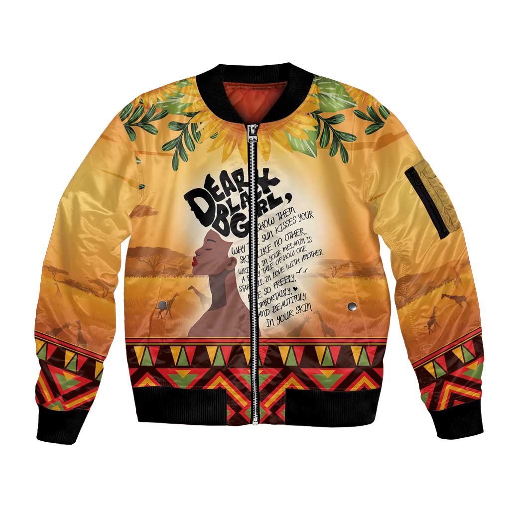 Dear Black Girl Sleeve Zip Bomber Jacket African Black Women Pride