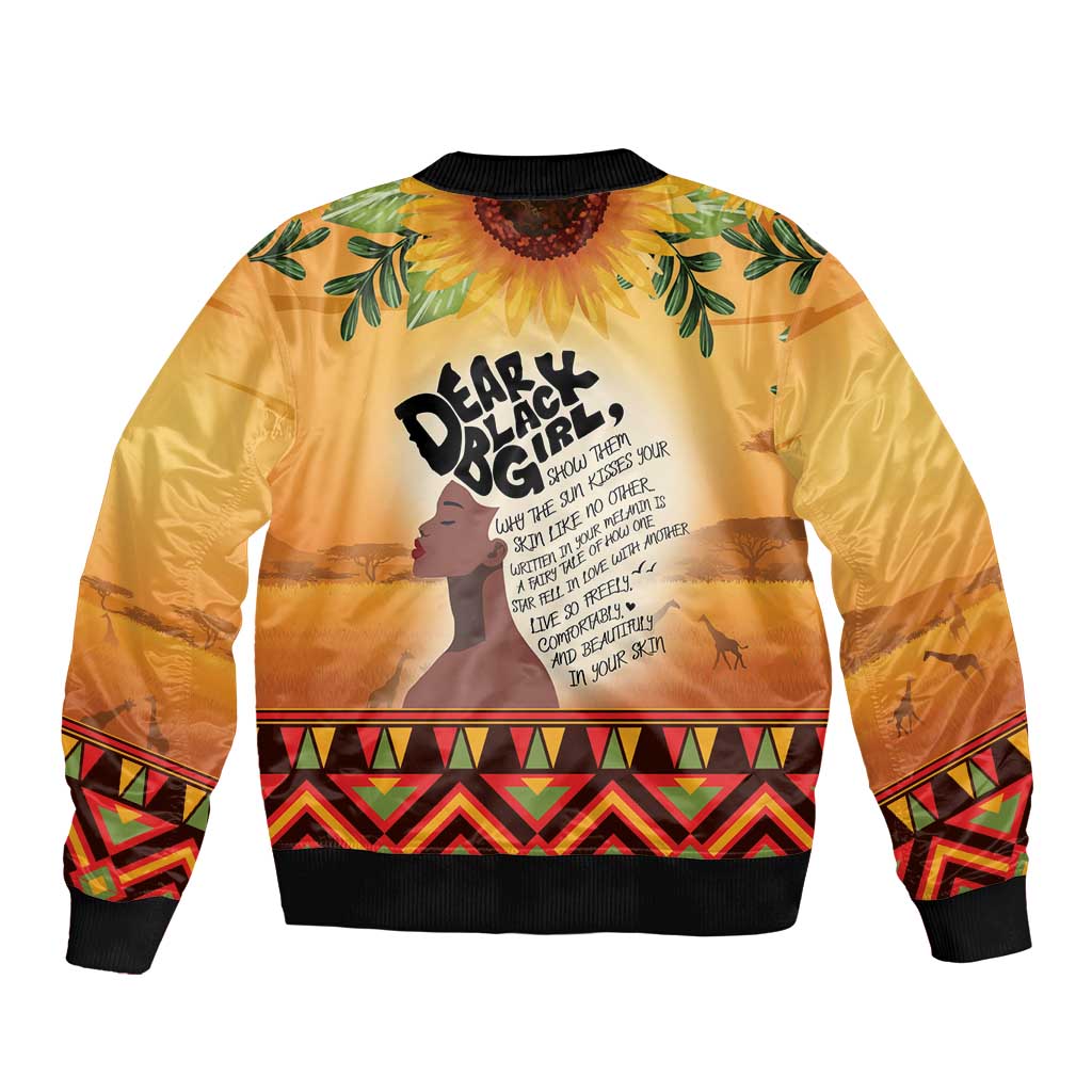 Dear Black Girl Sleeve Zip Bomber Jacket African Black Women Pride