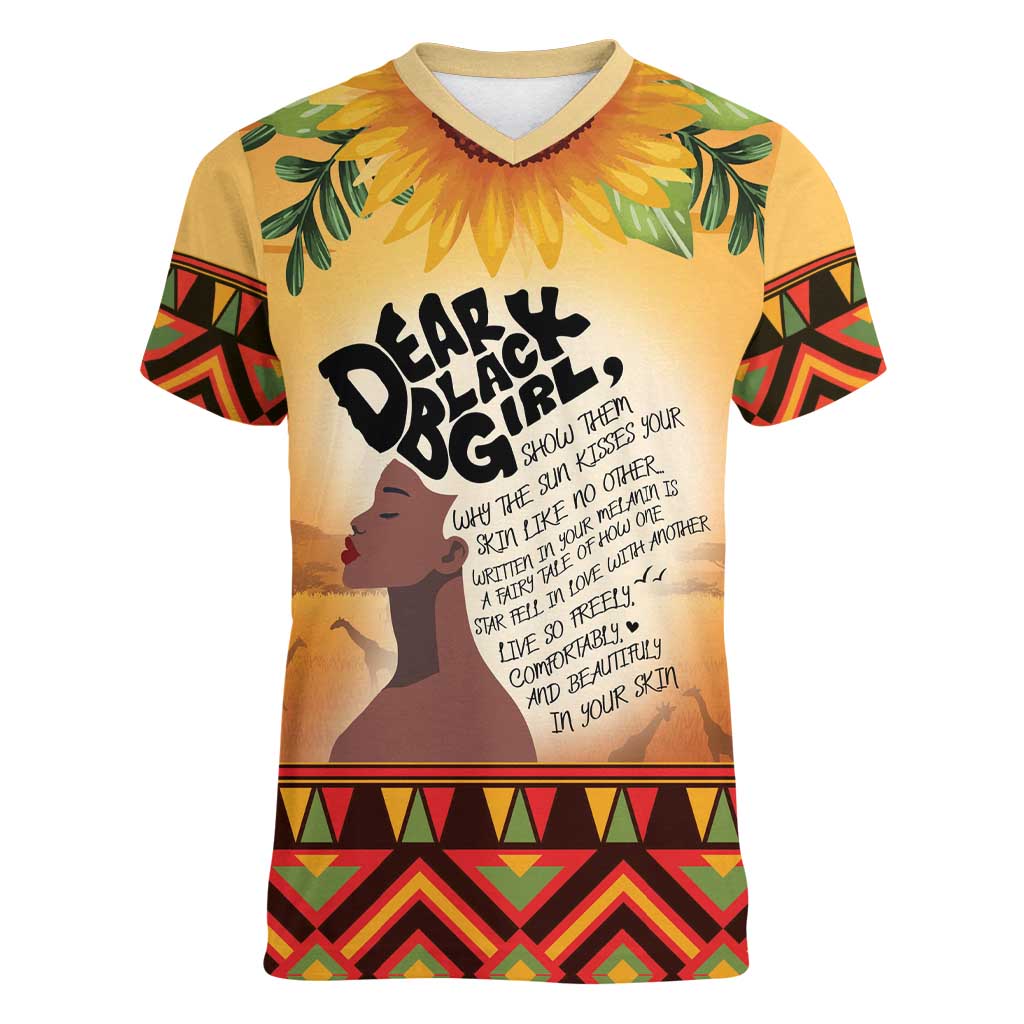 Dear Black Girl Women V-Neck T-Shirt African Black Women Pride