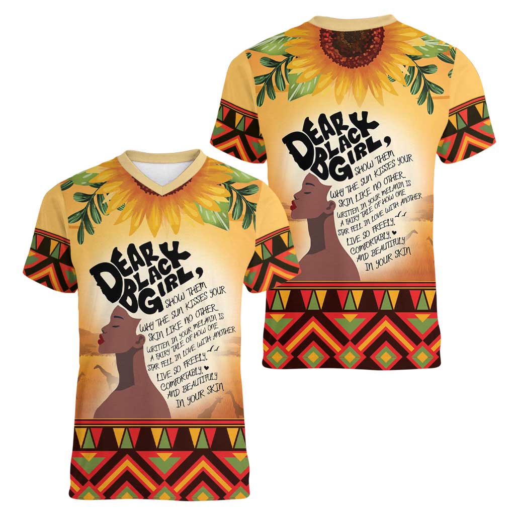 Dear Black Girl Women V-Neck T-Shirt African Black Women Pride