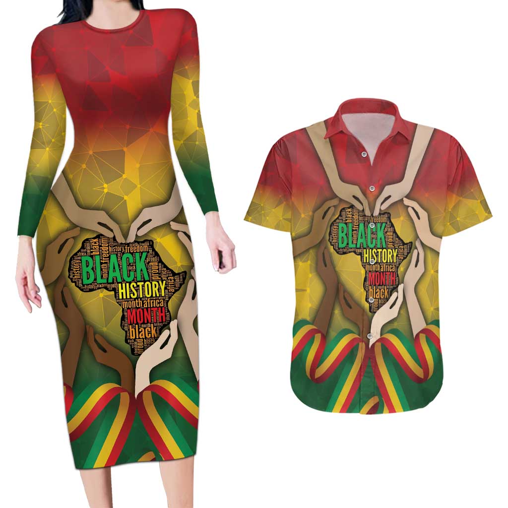 Black History Month Couples Matching Long Sleeve Bodycon Dress and Hawaiian Shirt Africa I Am Black