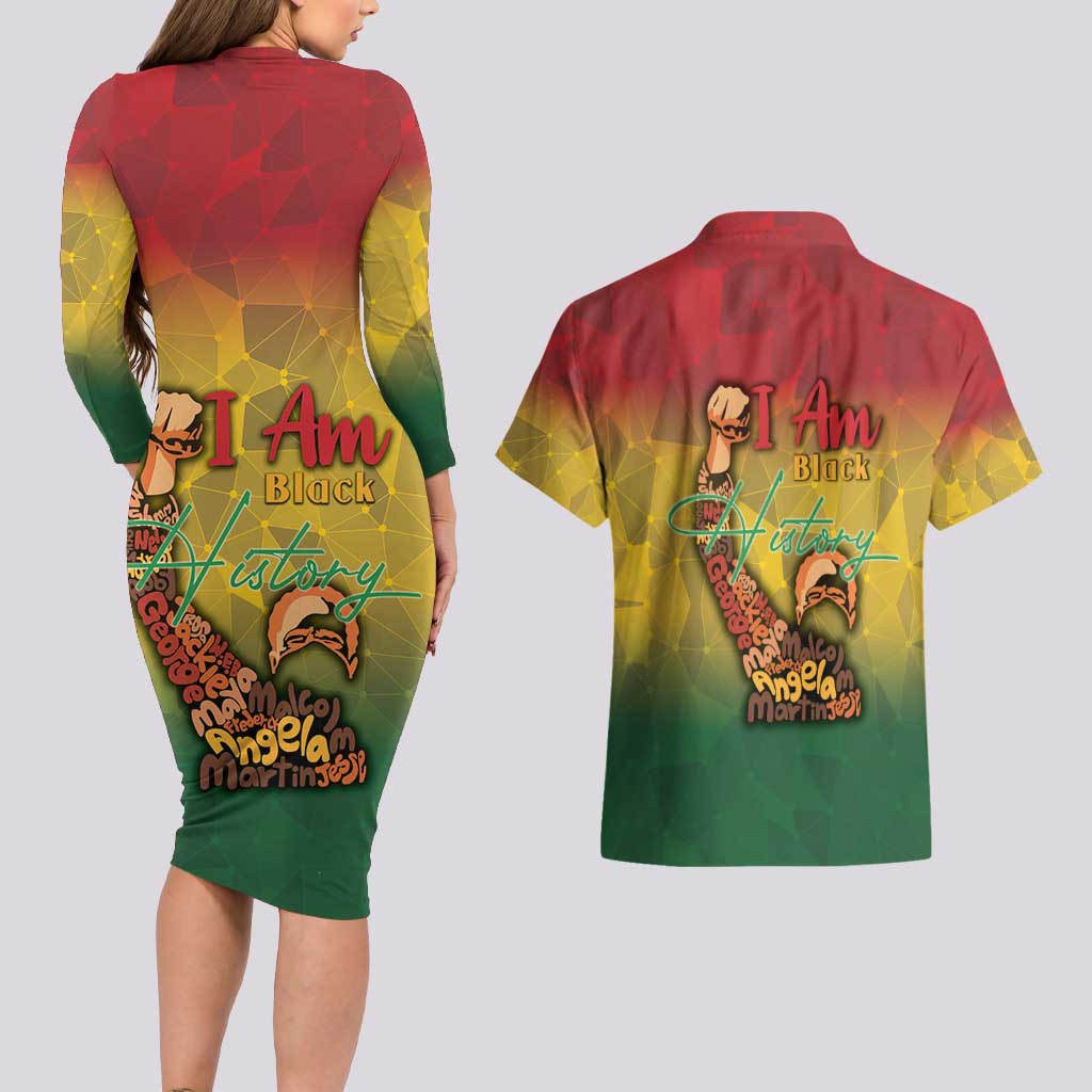 Black History Month Couples Matching Long Sleeve Bodycon Dress and Hawaiian Shirt Africa I Am Black