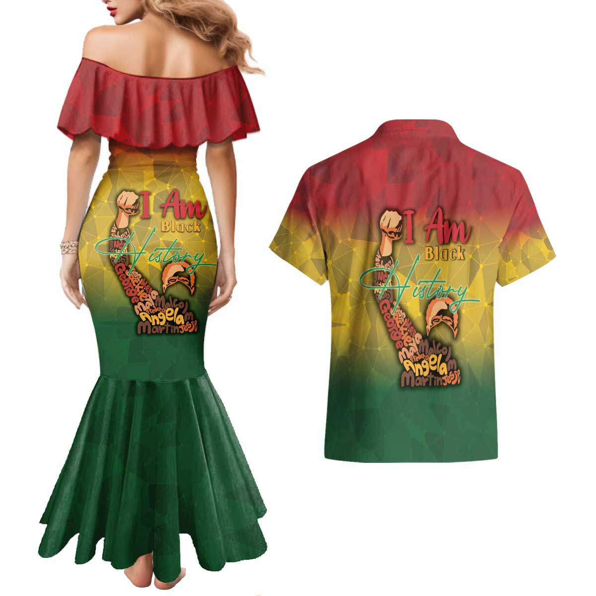 Black History Month Couples Matching Mermaid Dress and Hawaiian Shirt Africa I Am Black