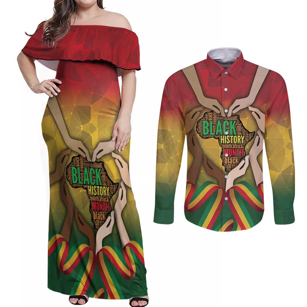 Black History Month Couples Matching Off Shoulder Maxi Dress and Long Sleeve Button Shirt Africa I Am Black