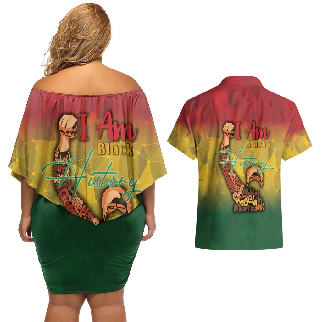 Black History Month Couples Matching Off Shoulder Short Dress and Hawaiian Shirt Africa I Am Black