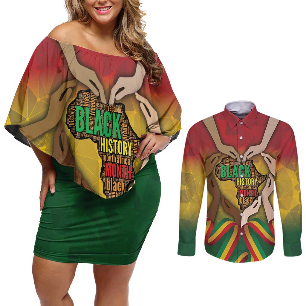 Black History Month Couples Matching Off Shoulder Short Dress and Long Sleeve Button Shirt Africa I Am Black