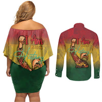 Black History Month Couples Matching Off Shoulder Short Dress and Long Sleeve Button Shirt Africa I Am Black