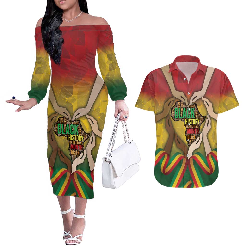 Black History Month Couples Matching Off The Shoulder Long Sleeve Dress and Hawaiian Shirt Africa I Am Black