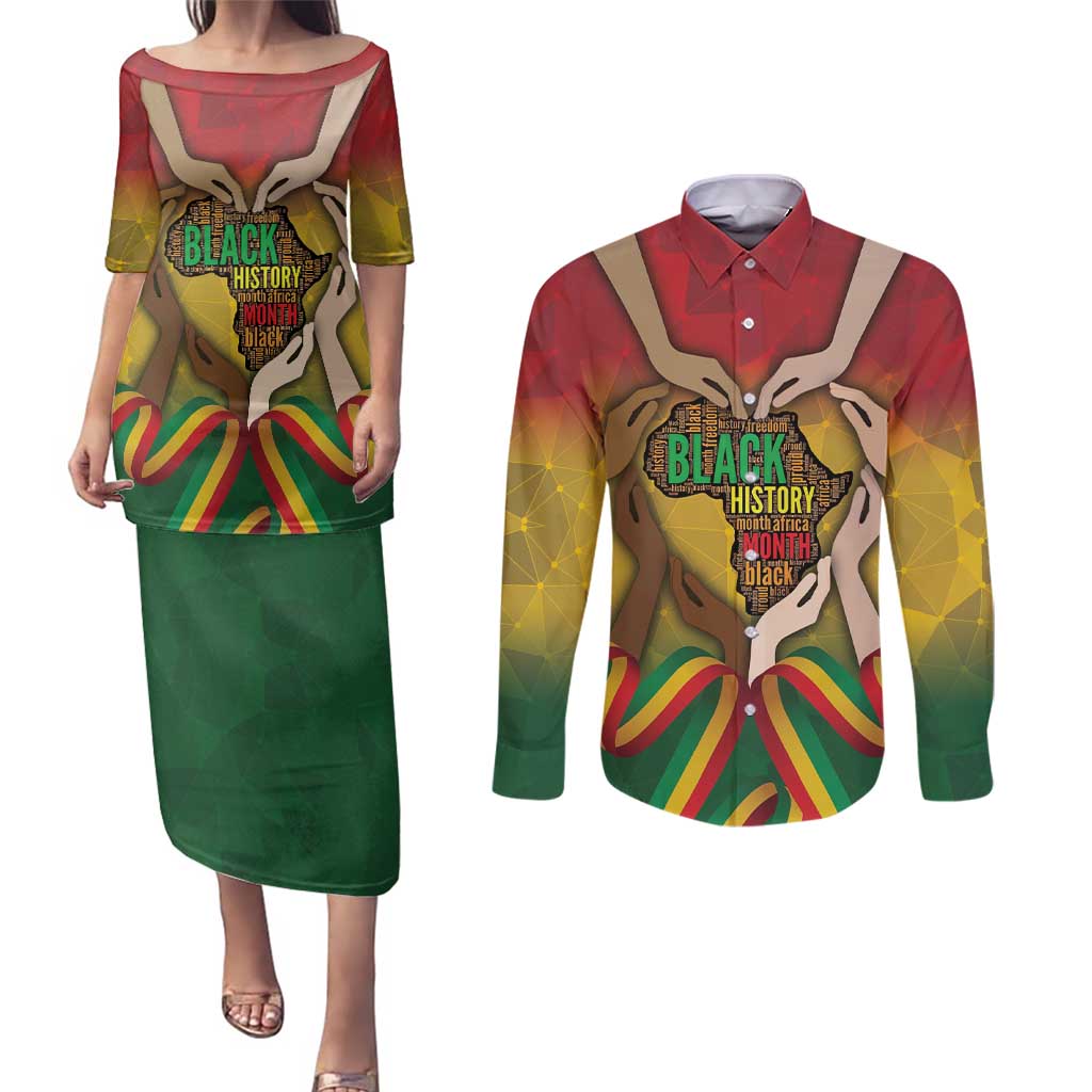 Black History Month Couples Matching Puletasi and Long Sleeve Button Shirt Africa I Am Black