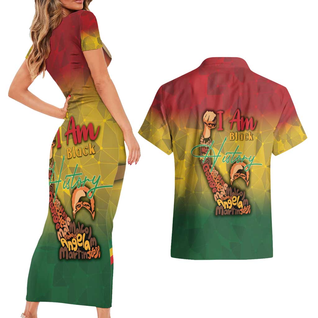 Black History Month Couples Matching Short Sleeve Bodycon Dress and Hawaiian Shirt Africa I Am Black