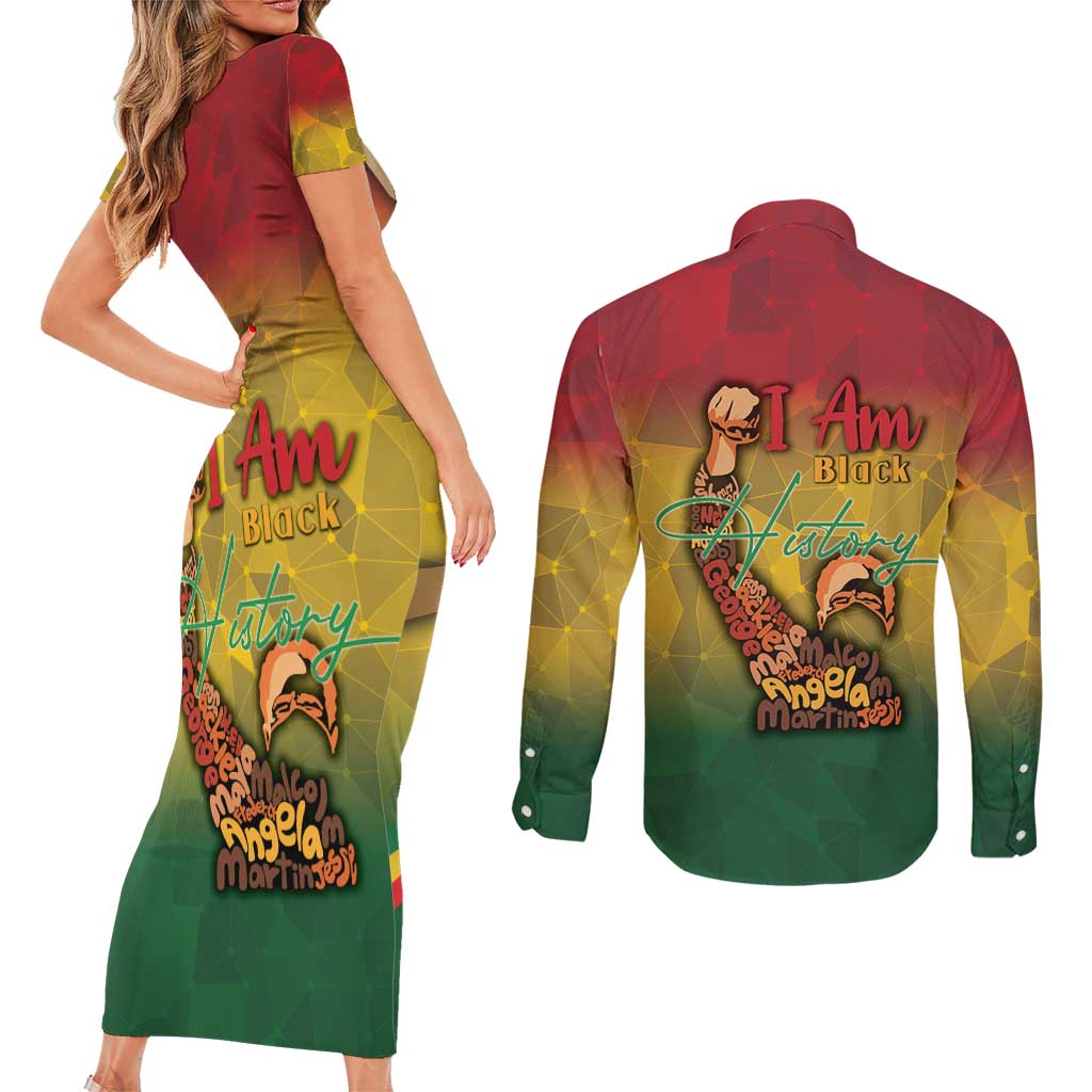 Black History Month Couples Matching Short Sleeve Bodycon Dress and Long Sleeve Button Shirt Africa I Am Black