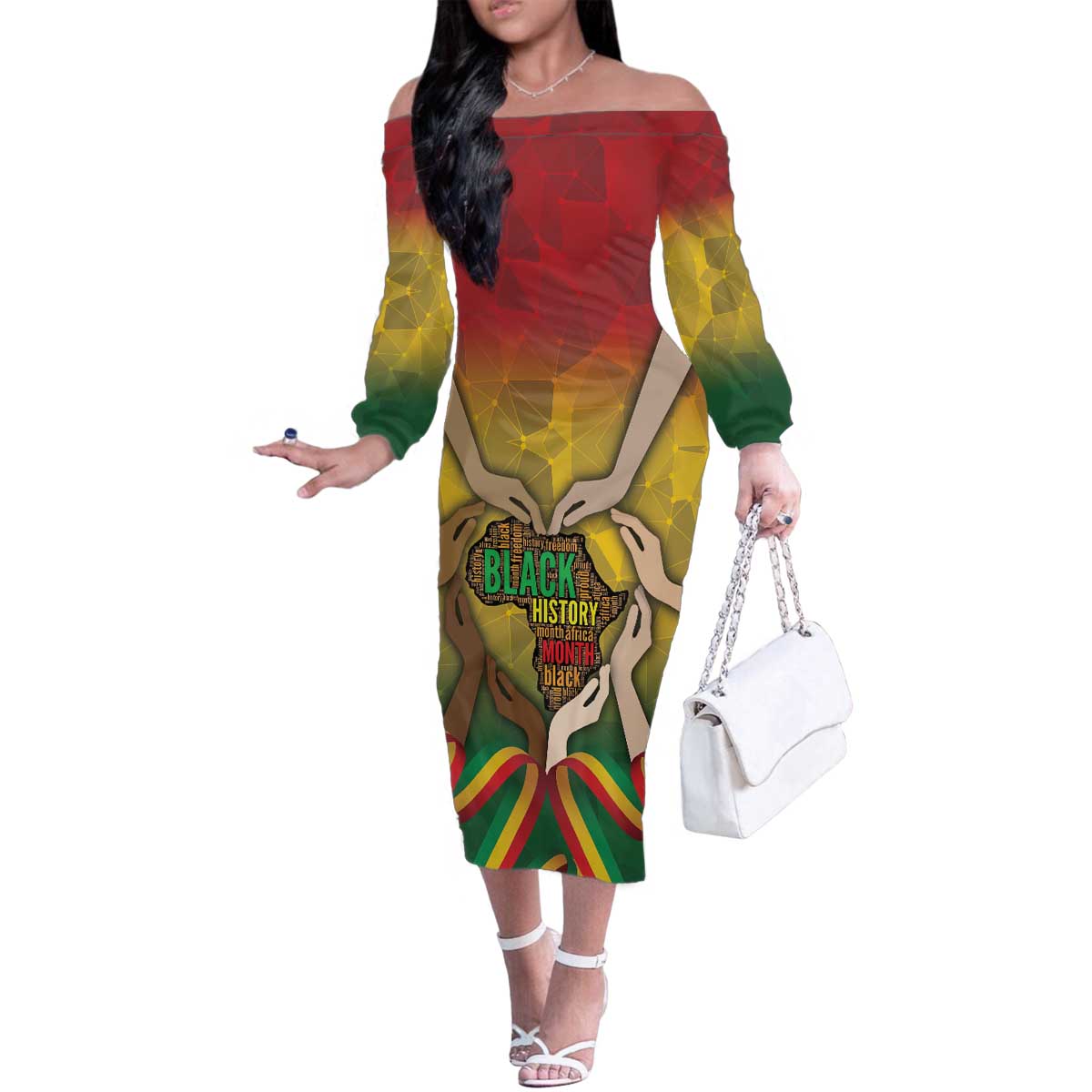Black History Month Family Matching Off The Shoulder Long Sleeve Dress and Hawaiian Shirt Africa I Am Black