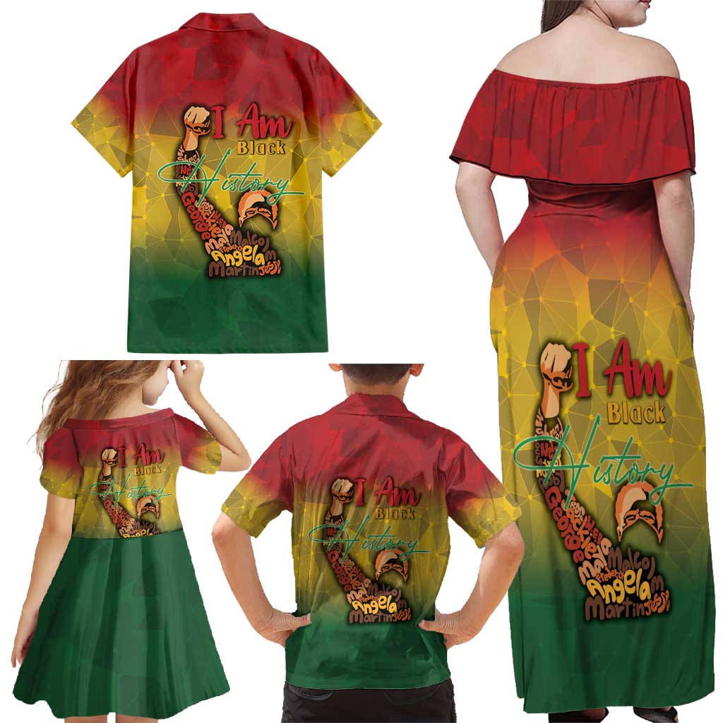 Black History Month Family Matching Off Shoulder Maxi Dress and Hawaiian Shirt Africa I Am Black